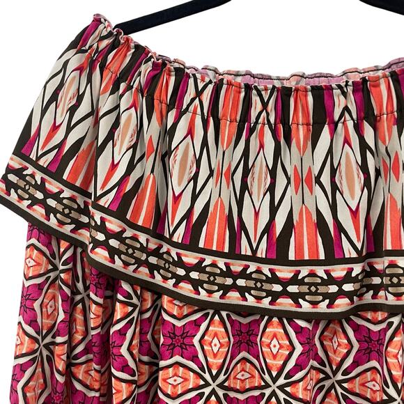 Chico's Off the Shoulder Pink Orange Geo Print Top Womens 12 - Picture 7 of 7